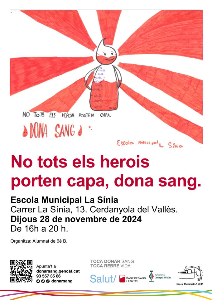 cartell Donació de sang a l'Escola Municipal La Sínia